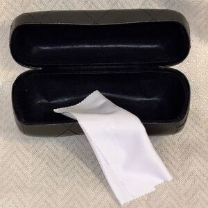 Chanel Black Quilted Leather Sunglasses Hard Case Silver CC Logo w/ Cloth